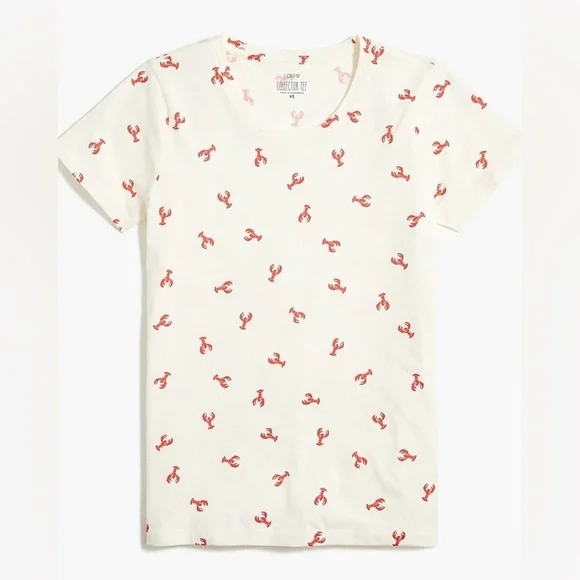 J. Crew Tee cotton tee in cream red lobster print beachy coastal preppy summer - Picture 8 of 11